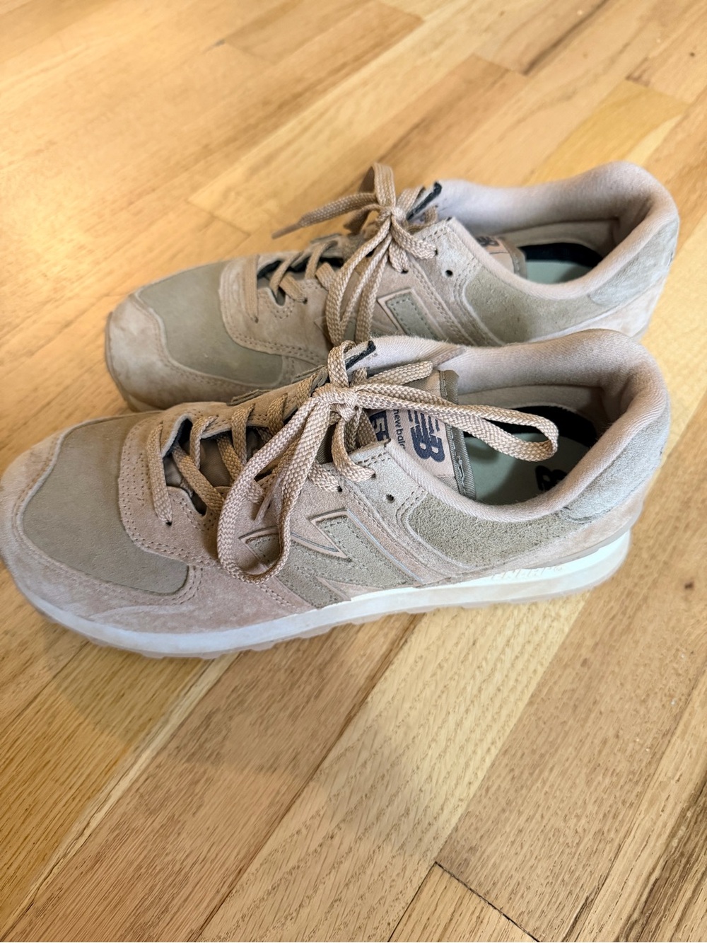 New Balance women’s Tan Suede & Mesh Sneakers